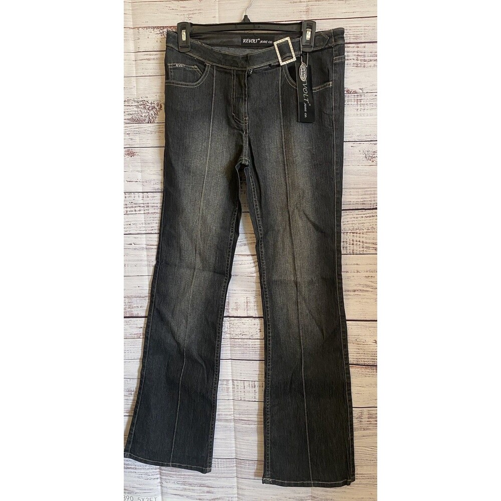 New with tags revolt size 11 black flare leg mid rise jeans boho festival y2k